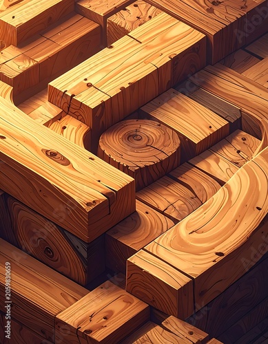 A close-up of wooden blocks stacked irregularly