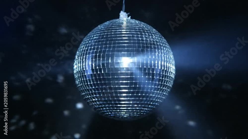 Disco Ball Spinning with Blue Light Beams and Sparkles - Party Atmosphere