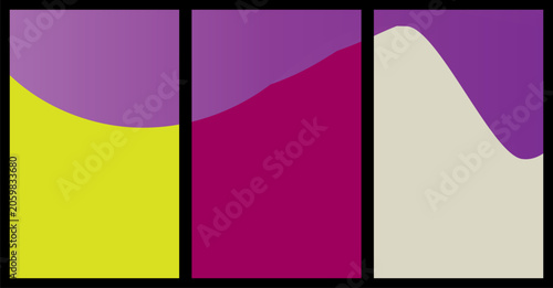 Abstract triptych with purple and yellow fluid shapes abstract triptych background minimalist