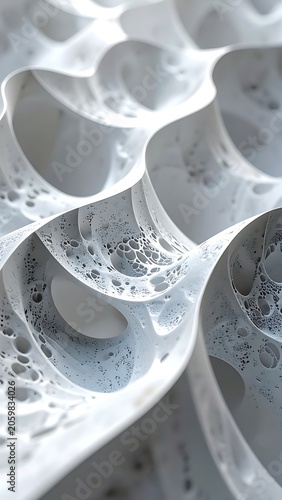 A close-up view of a white, porous, and wavy surface