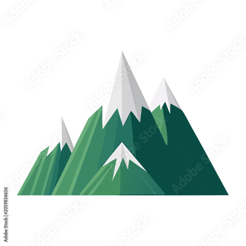 Flat design illustration of a mountain range with snow peaks