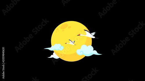 Full Moon 3d icon with flying bird animation