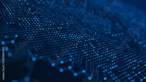 Abstract Digital Network Data Flow Circuit Board Blue Background