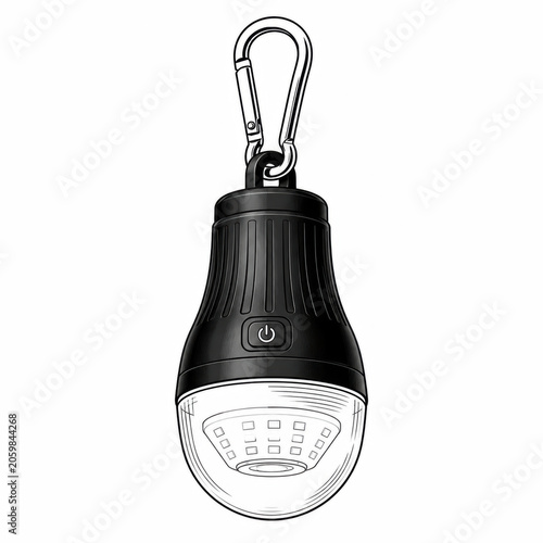 Black portable LED camping lantern with a metal hanging hook for outdoor lighting