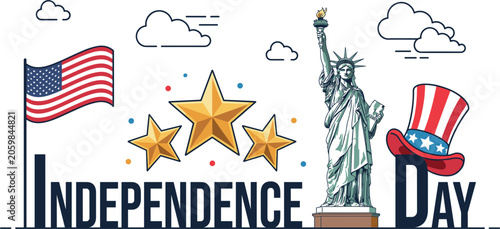 Tableau sur toile American Independence Day banner featuring Statue of Liberty patriotic symbols a