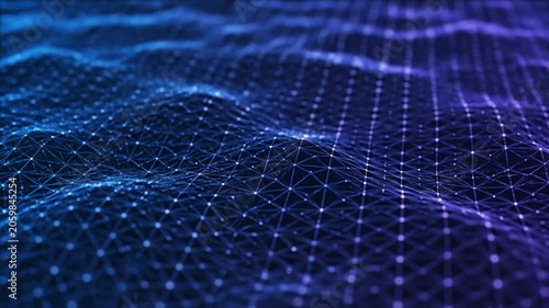 Abstract Digital Network Grid Flowing Motion Blue Purple Gradient Background