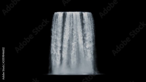 Waterfall animation loop, 4k, water flowing over black background seemless motion video