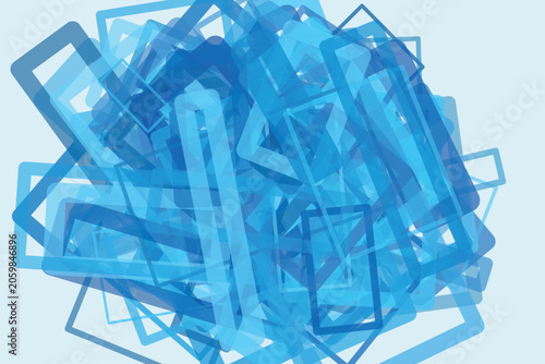 Tableau sur toile A vibrant pile of translucent blue plastic rectangles with varying shades and orientations, overlapping on a white background, conveying a sense of disorganization and confusion