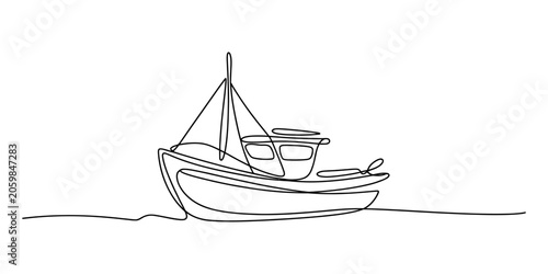 Valokuva Continuous line drawing boat, sailing vessel, watercraft, minimalist illustratio