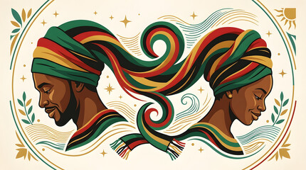 Juneteenth celebration with african couple in colorful headwraps