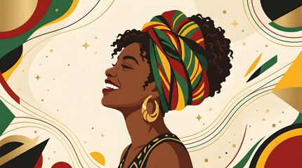 Juneteenth celebration with joyful woman in traditional headwrap