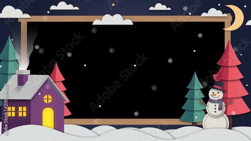 Winter Wonderland Animation with Snowman and Cozy House Frame