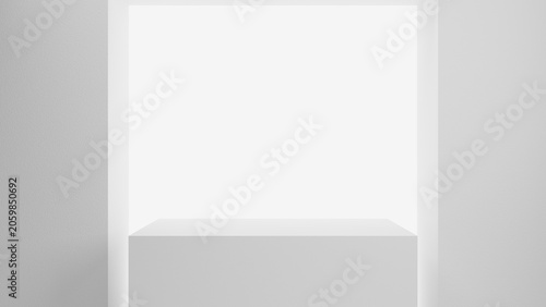 white cube empty table copy space for design and product placement. Pedestal podium stage abstract background display for products and design. minimalistic white abstract background studio shot