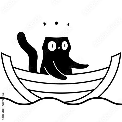 Black Cat in Rowboat Illustration