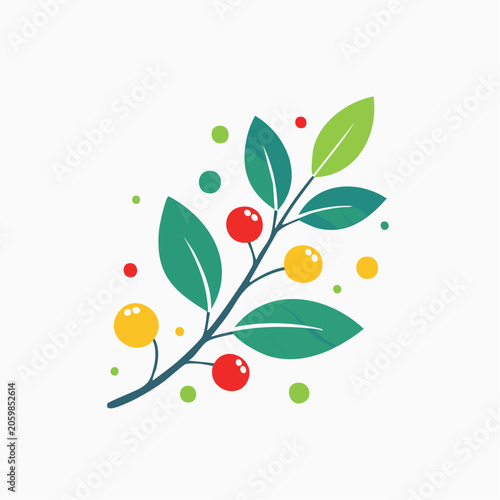 Stylized Branch with Berries and Leaves