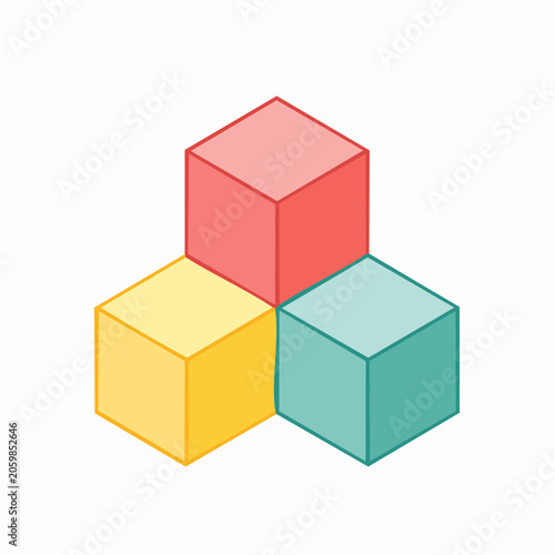 Three colorful isometric blocks stacked