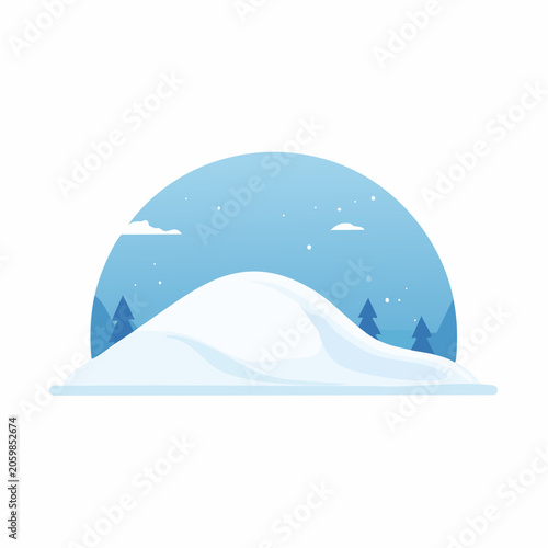 Winter Landscape with Snow-Covered Hill and Pine Trees