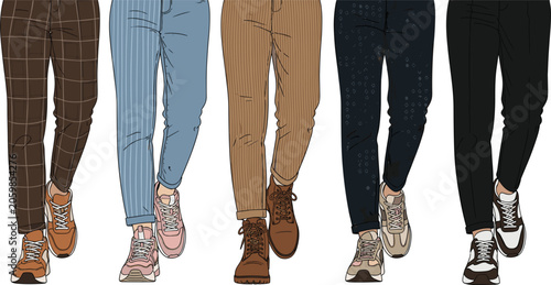 Foto PrintTrendy men and women casual trousers and footwear collection vector illustr
