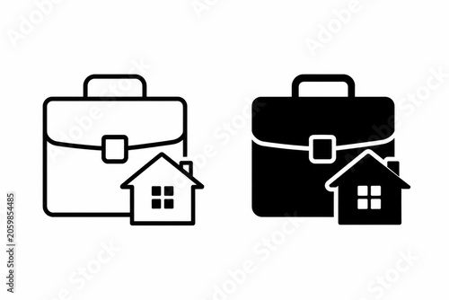Briefcase and house icon set for real estate business and property management