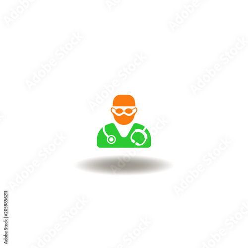Vector illustration of doctor with respirator, glasses and medical cap. Symbol of surgeon.