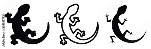 Quadro su tela Set of three lizard silhouettes in different styles on white background for desi