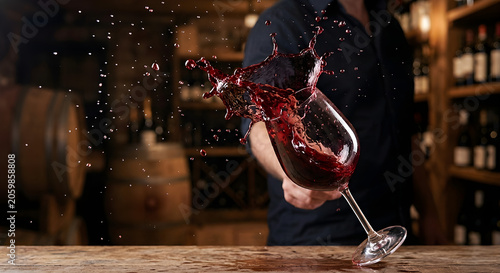 Wine Pouring with Splash in Elegant Bar Setting with Warm Lighting