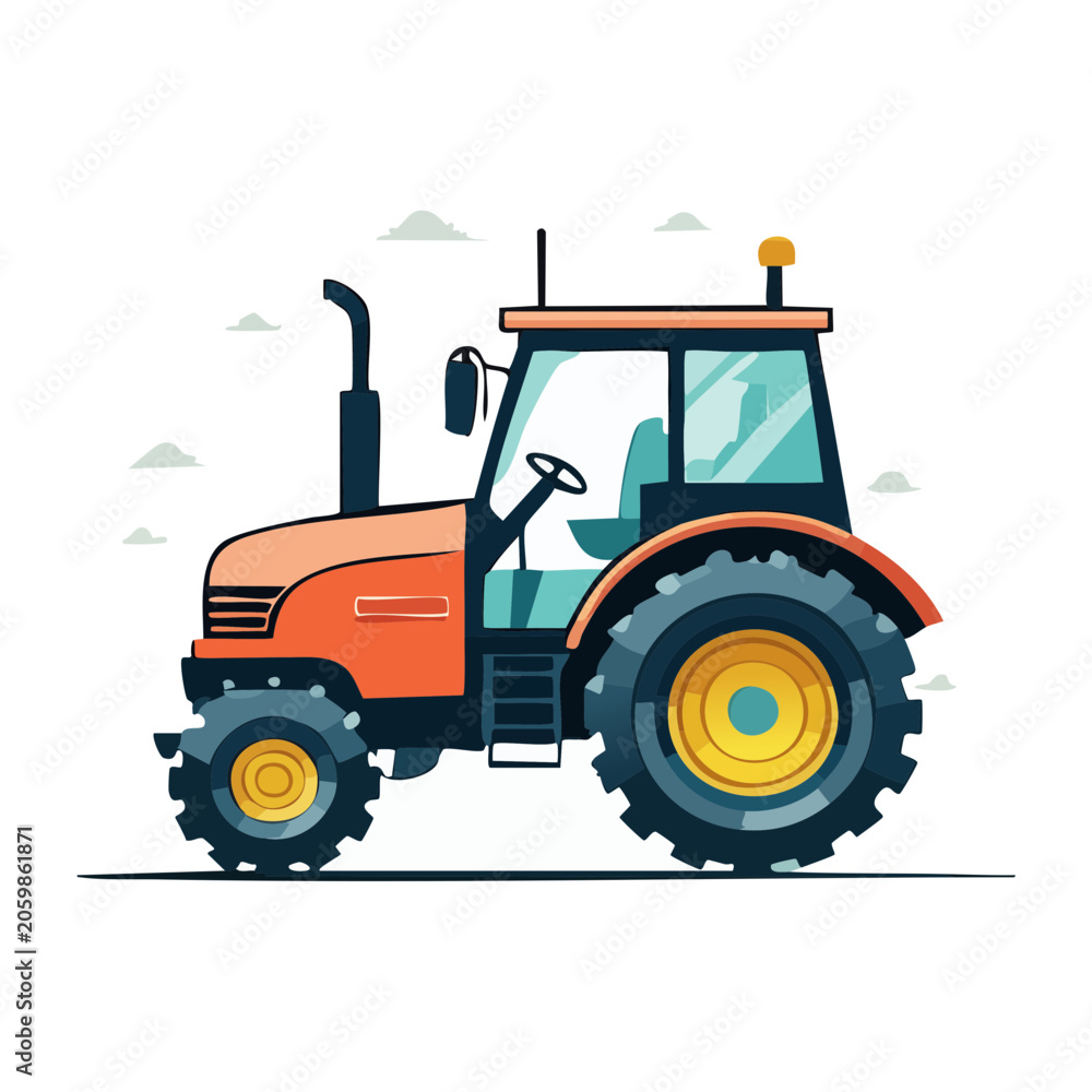 Obraz premium Orange Tractor Illustration in Flat Design