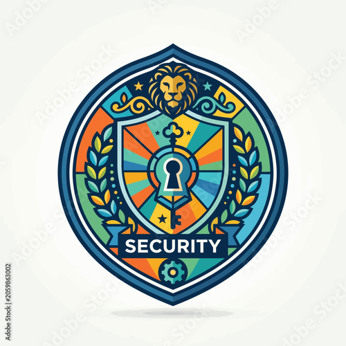 Schilderij op canvas Security shield with lion emblem.