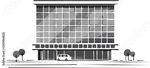 Modern office building with glass facade.