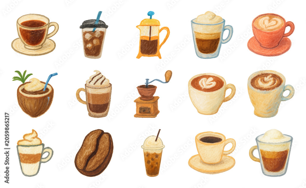 Fototapeta premium Charming coffee illustrations with diverse styles
