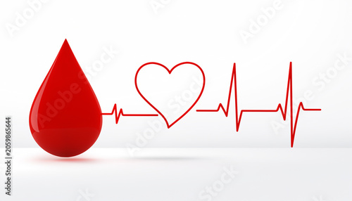 Red Blood Drop Connected To Heartbeat ECG Heart Shape Medical Donation Illustration