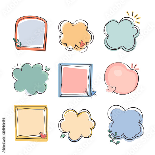 A set of stylish speech clouds and cloud-shaped frames for creating greeting cards, posters