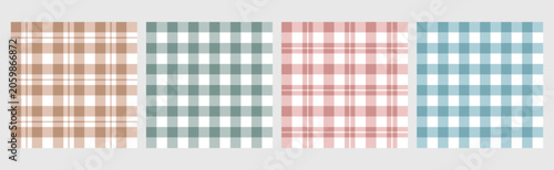 Checkered vichy print, picnic tablecloth plaid, gingham seamless pattern vector set. Traditional square gingham backgrounds. Napkin textile, grid blanket, check kitchen tartan texture in pastel colors