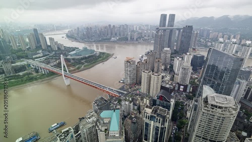 Chongqing cyberpunk city skyline with river