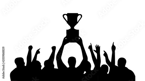 Obraz na płótnie People celebrating with trophy in silhouette