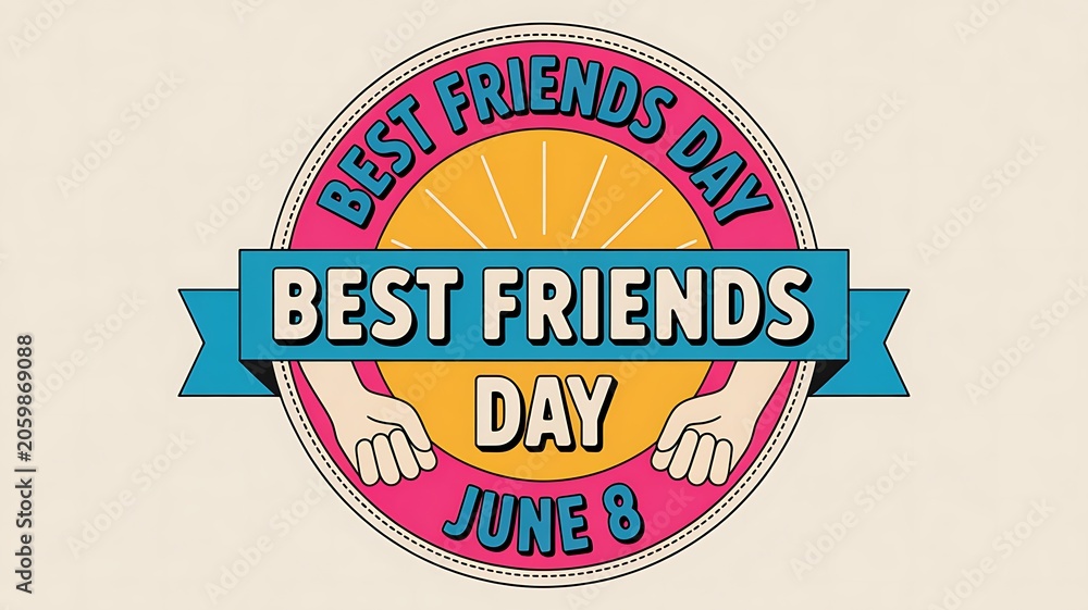 Obraz premium Best friends day celebration badge with clenched hands illustration celebration friendship together greeting