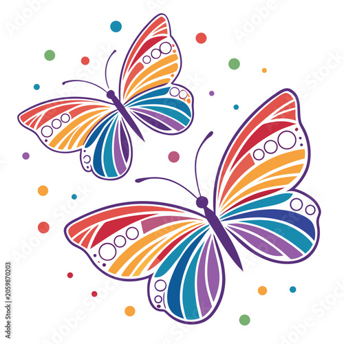Vibrant rainbow butterflies with colorful dots