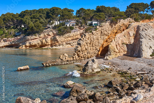 Mediterranean beach. Penya tallada. Salou Costa dorada, Tarragona Catalonia. Spain