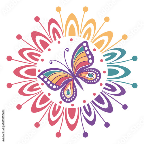 Vibrant butterfly design with colorful wings and floral patterns