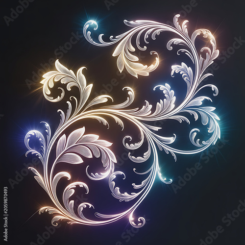 Abstract Blue Floral Background with Elegant Flower Pattern and Decorative Leaf Elements