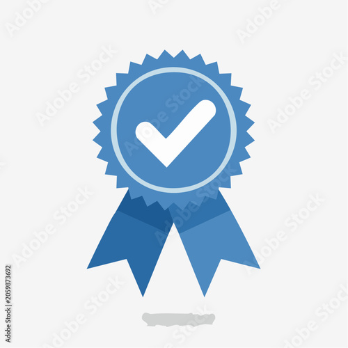 Blue Ribbon with Check Mark Icon