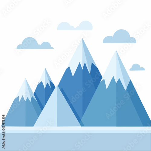 Flat Design Mountain Landscape with Clouds