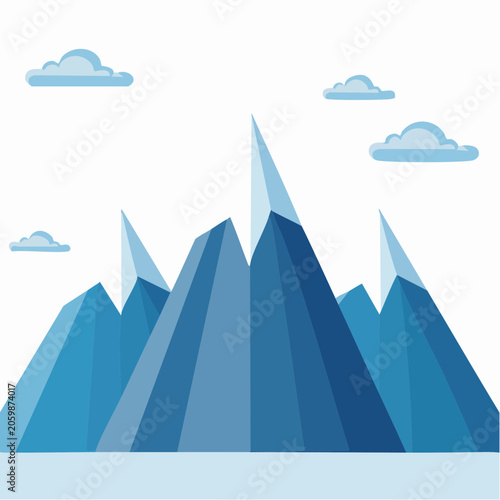 Stylized Blue Mountain Range with Clouds