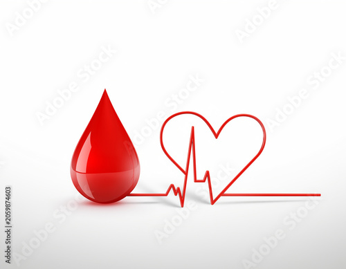 Minimal Blood Donation Healthcare Illustration With Red ECG Heartbeat And Heart Symbol