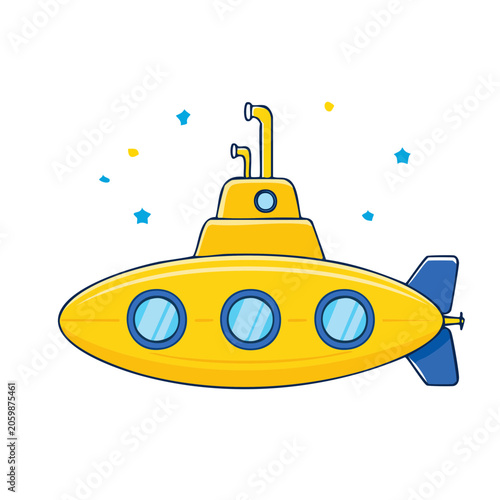 Cartoon Yellow Submarine with Portholes and Propeller