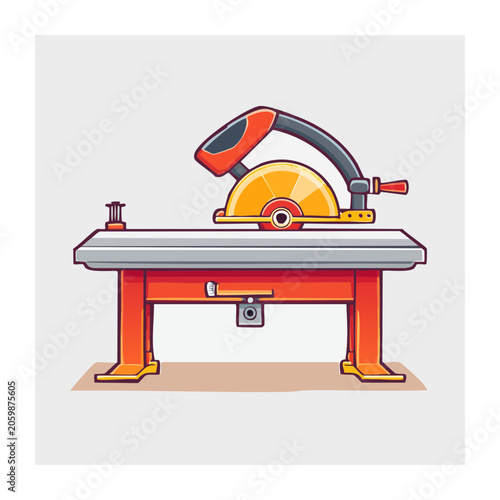 Flat design illustration of a circular saw on a workbench