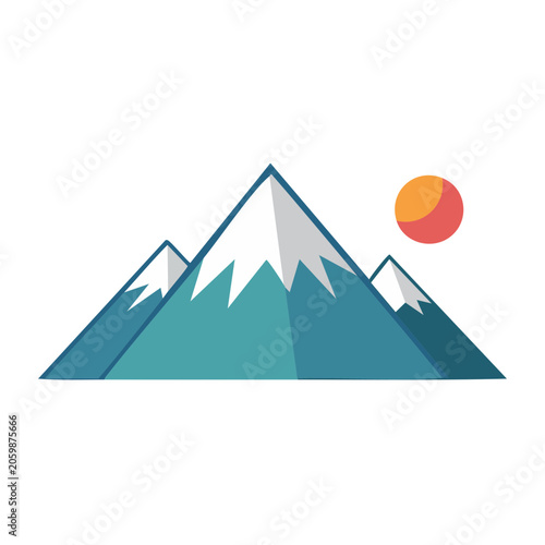 Flat design mountain range icon with sun