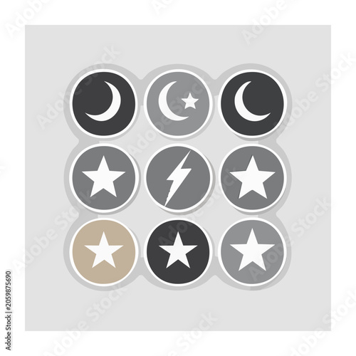 Flat design moon and star icons set