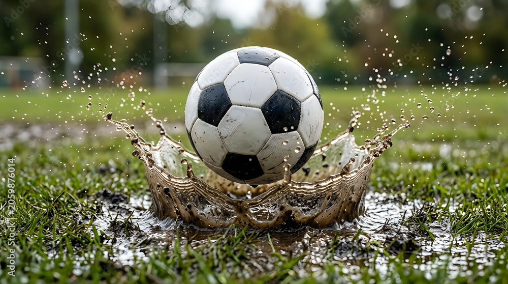 Fototapeta premium Premium quality professional soccer ball lush realistic commercial play layout stadium advertising perfect fitness game backdrop web concept green athletic element print