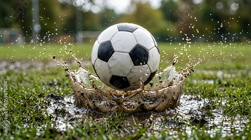 Premium quality professional soccer ball lush realistic commercial play layout stadium advertising perfect fitness game backdrop web concept green athletic element print